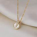 White Gold Plated Round Rose Natural Shell Pendant Necklace Pearlescent Gift