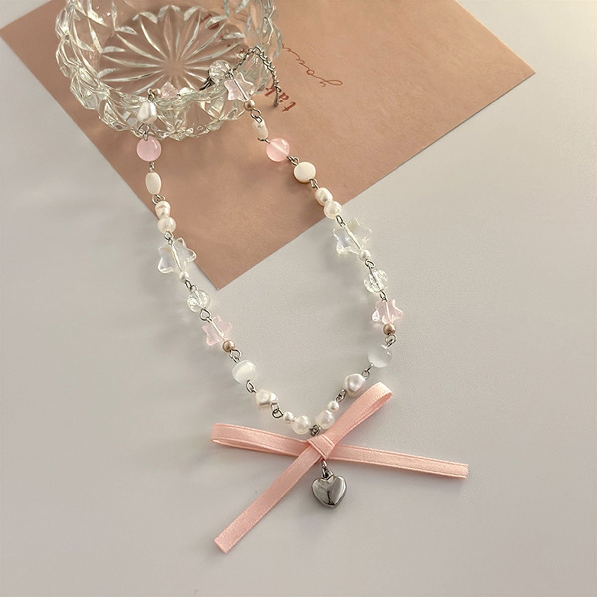 Elegant Women Ballet Necklace Luxury Star Clavicle Chain Transparent Pink