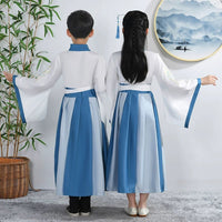 Kids Hanfu Chinese Costumes Blue Long Robe