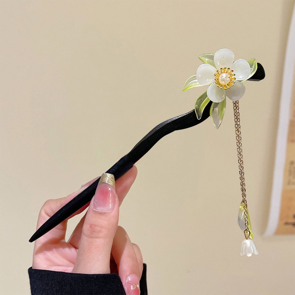 Antique Tassel Hairpin Retro Hanfu Headwear New Chinese Wooden Camellia