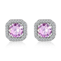 1 Pair Brilliant Square Cut Cubic Zirconia Stud Earrings Stainless Steel E135 7Clours