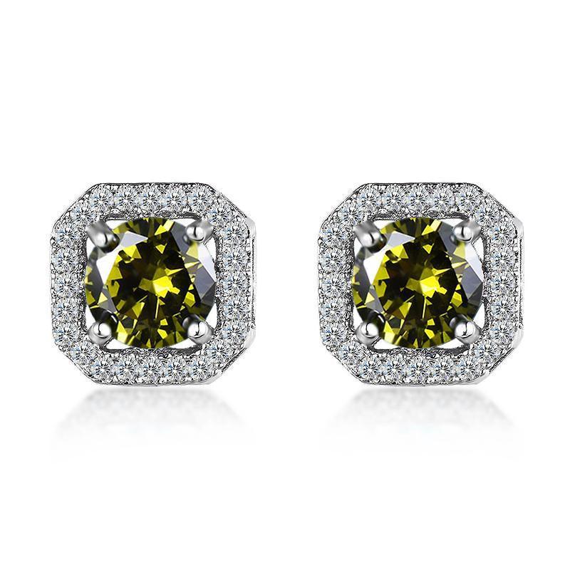 1 Pair Brilliant Square Cut Cubic Zirconia Stud Earrings Stainless Steel E135 7Clours