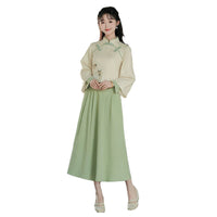 Women's Light Green and Beige Modern Hanfu Two-Piece Set