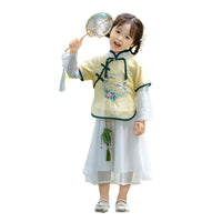 Girls' Traditional Embroidered Cotton Elegance Yellow Hanfu