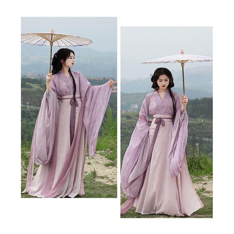 Chinese Traditional Hanfu Costume Woman Ancient Oriental Purple Dress Elegance