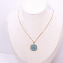 Natural Blue Stone Pendant Necklace Vintage Carved Geometric Jewelry Gift