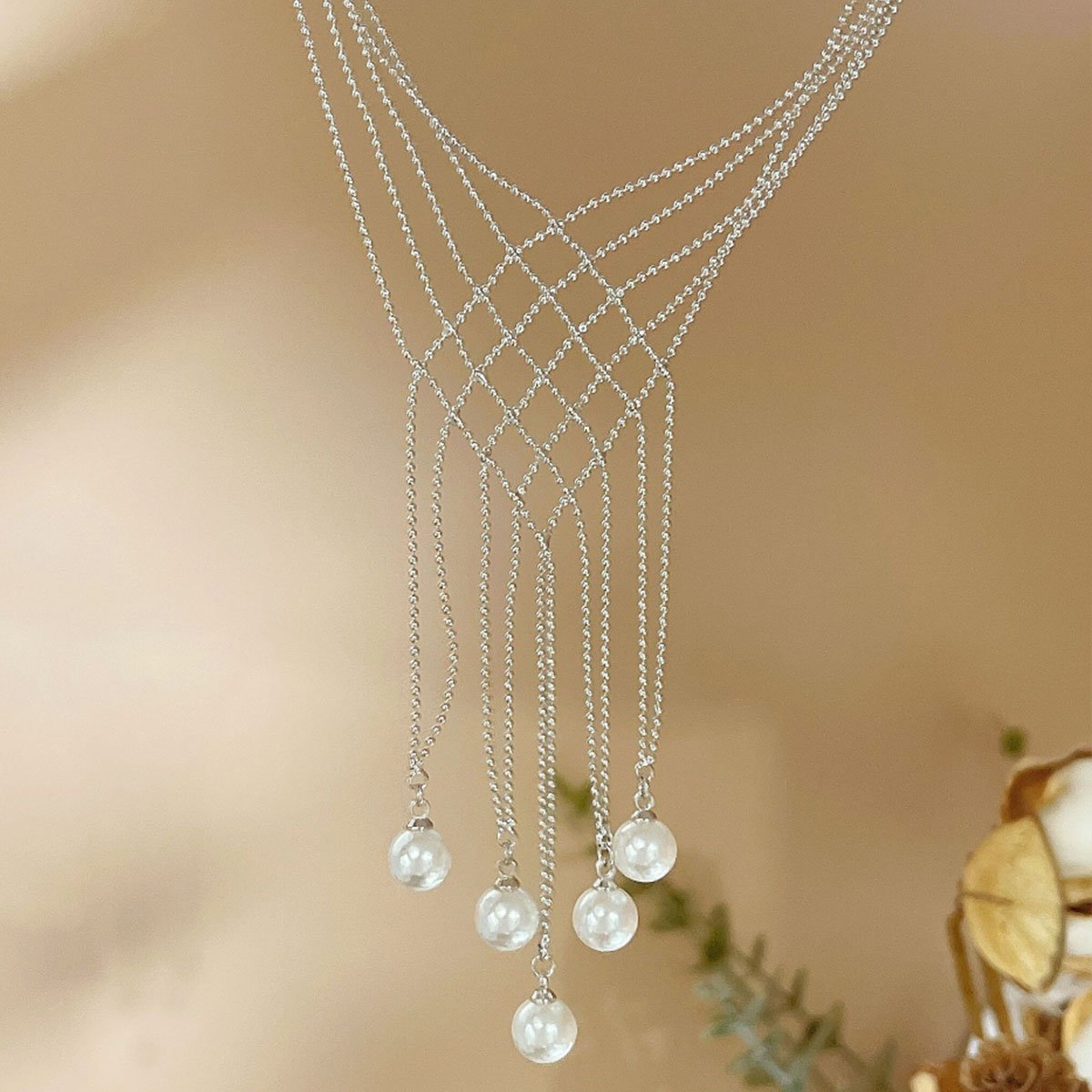 Hollow Imitation Pearl Fringe Multi Layer Necklace Fashion Jewellery Women