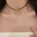 Double Star Sun Pendant Necklace Hip Hop Jewelry Gold Silver Chain