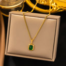 Emerald Green Crystal Necklace Gold Plated Pendant for Women Fashion Jewelry