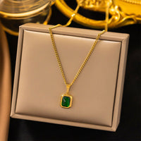 Emerald Green Crystal Necklace Gold Plated Pendant for Women Fashion Jewelry