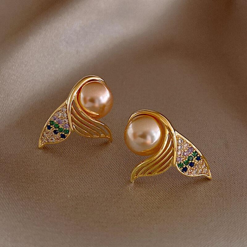 Goldfish-Inspired Gold and Pearl Earrings