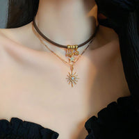 Double Star Sun Pendant Necklace Hip Hop Jewelry Gold Silver Chain