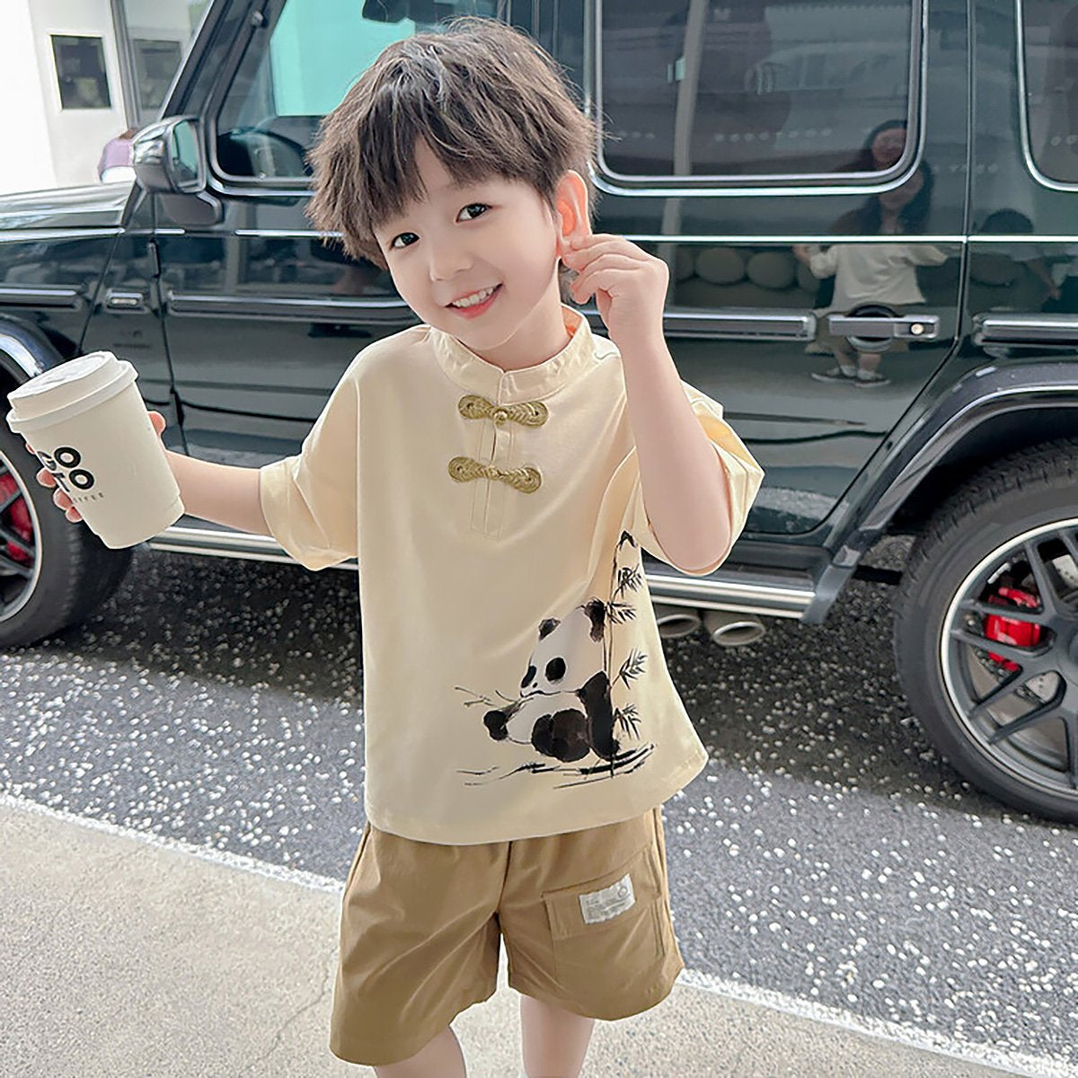 Boys Animal Print Clothing Panda Chinese Outfit Han Grace