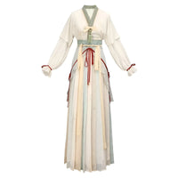 White and Green Women Hanfu Four Piece Set