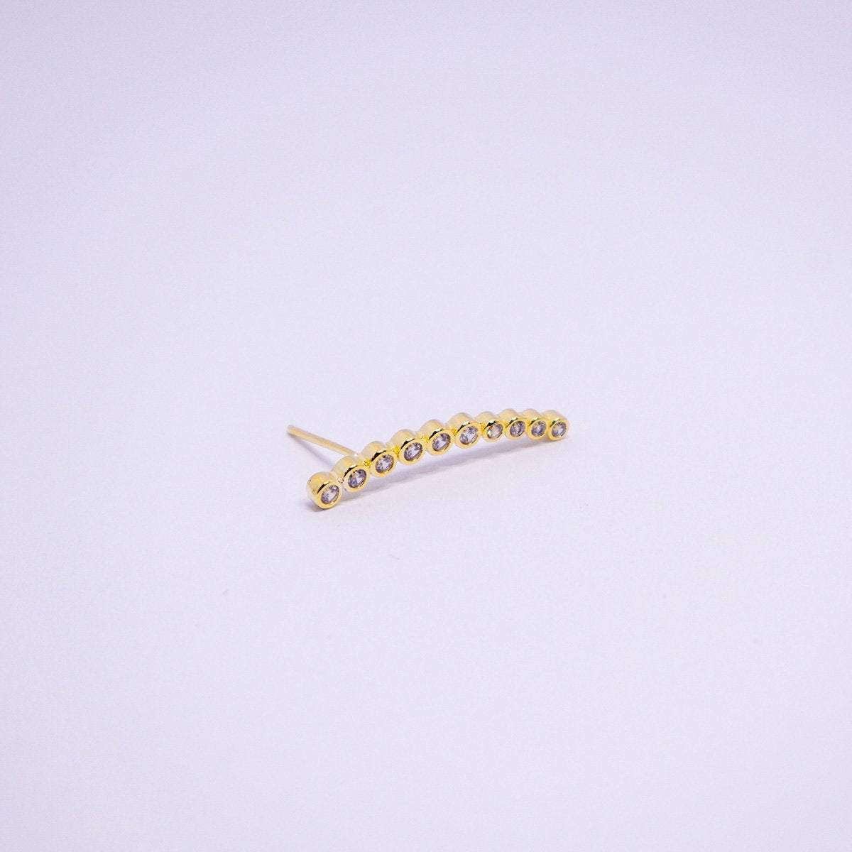 Elegant Gold Row Diamond Stud Earrings Simple Sparkling Jewelry for Women Gift