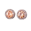 Red Garnet Diamond Halo Round Stud Earring Push Back Rose Gold Plated Women Gift