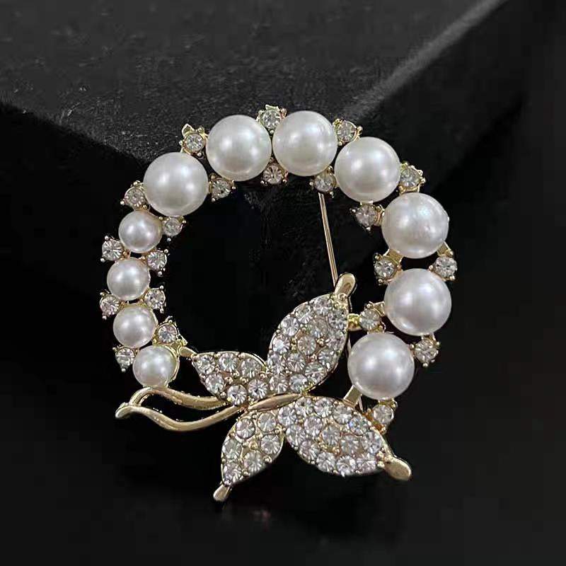 Pearl and Crystal Butterfly Brooch