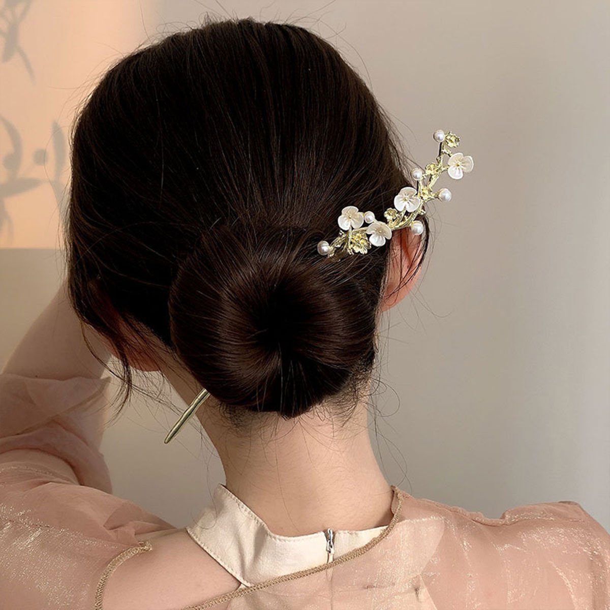 Pearl Flower Vine Hairpin Golden Chinese Style Bridal Hair Accessories