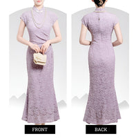 Lavender Elegant Lace Cheongsam Dress