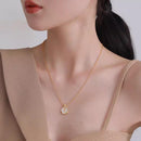 White Gold Plated Round Rose Natural Shell Pendant Necklace Pearlescent Gift