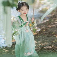 Girls Green Hanfu Dress Traditional Chinese Princess Costume