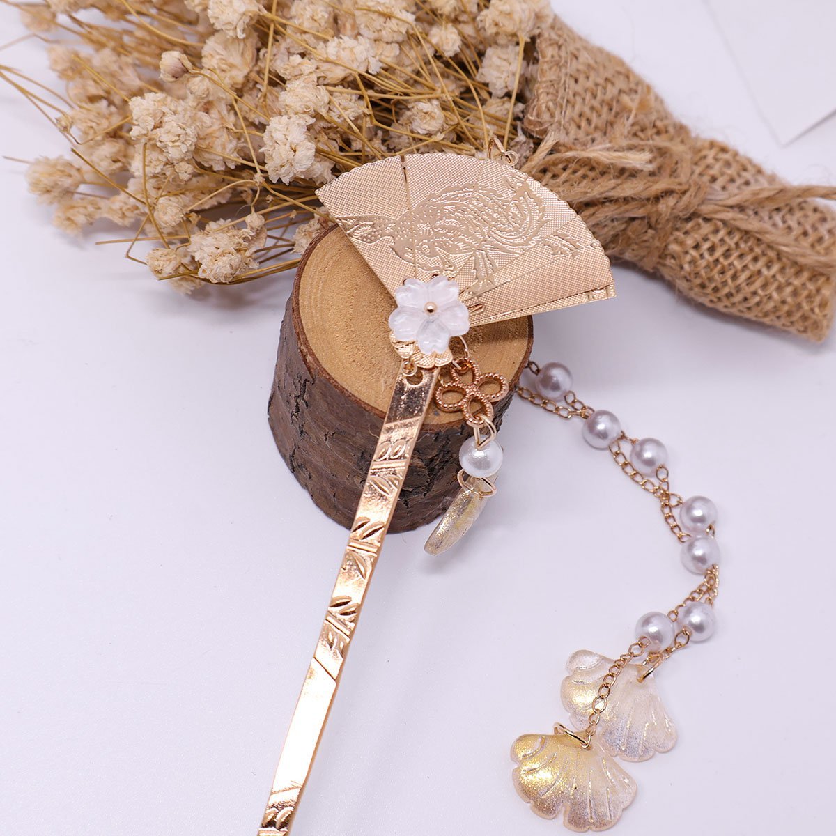 Chinese Style Hanfu Hairpin Folding Fan Fringe Headdress Accessories