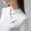 Chinese Style Stand Up Collar Disc Button Blouse Short Sleeve Women Fashion