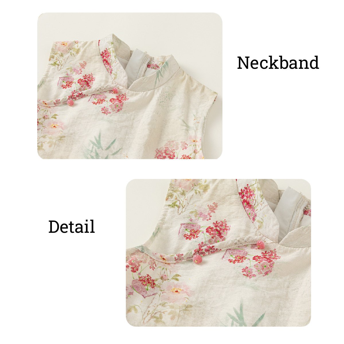 Beige Green Pink Floral Girls Hanfu Dress