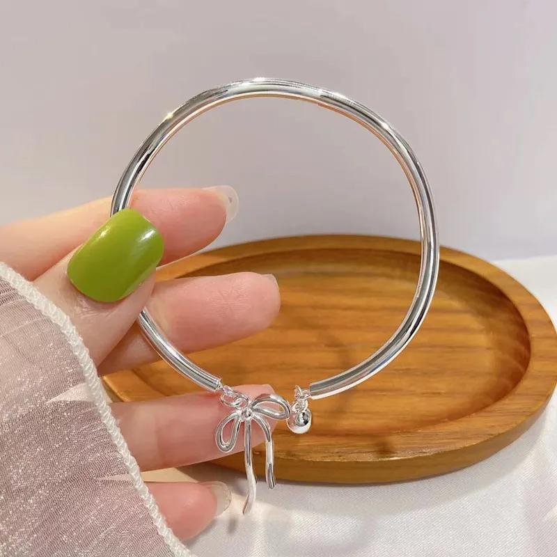 Bangle Bowknot Bells Bracelet Korean Opening Wrist Chain Women Silver Bracelet