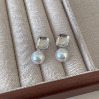 Elegant Smooth Metal Square Imitation Pearl Earrings Simple Jewelry for Women