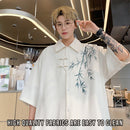 Chinese Bamboo Embroidery Shirt Mens Short Sleeve Spring Fashion Casual Top