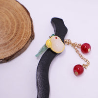 Chinese Style Wooden Hairpin Green Leaves Red Beads Hanfu Headdress