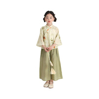 Girl's Bamboo Printing Green Two Pieces  Set