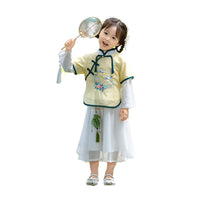 Girls' Traditional Embroidered Cotton Elegance Yellow Hanfu