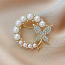 Pearl and Crystal Butterfly Brooch