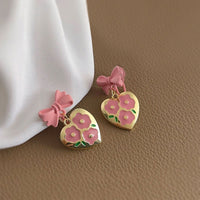 Lovely Pink Bow Heart Shaped Earrings Women Sweet Fashion Jewelry Gift