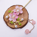 Chinese Style Pink Double Flower Fringe Hairpin Hanfu Headdress for Women