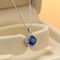 Fashion 925 Sterling Silver Stunning Square Cubic Zircon Pendant Necklace Chain