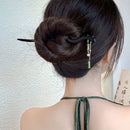 Chinese Style Double Green Bamboo Fringe Hairpin Hanfu Headdress Women