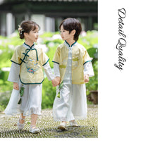 Girls' Traditional Embroidered Cotton Elegance Yellow Hanfu