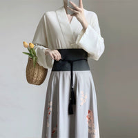 Women's White and Grey Chinese Style Dress Two-Piece Set