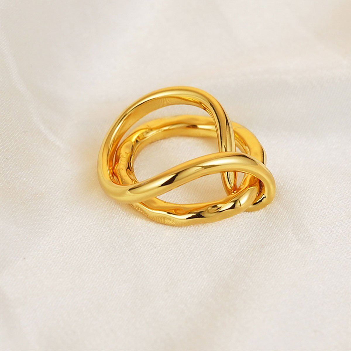 Brass Gold-Plated Twist Knot Ring Retro Geometric Ring Fashion Jewelry