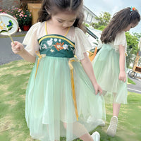 Girls Floral Hanfu Dress Traditional Clothing