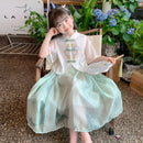 Girls Pink and Green Short Sleeve Hanfu Dress