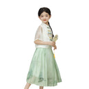 Girls' White and Green Hanfu Clothing Two-Piece Set