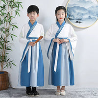 Kids Hanfu Chinese Costumes Blue Long Robe