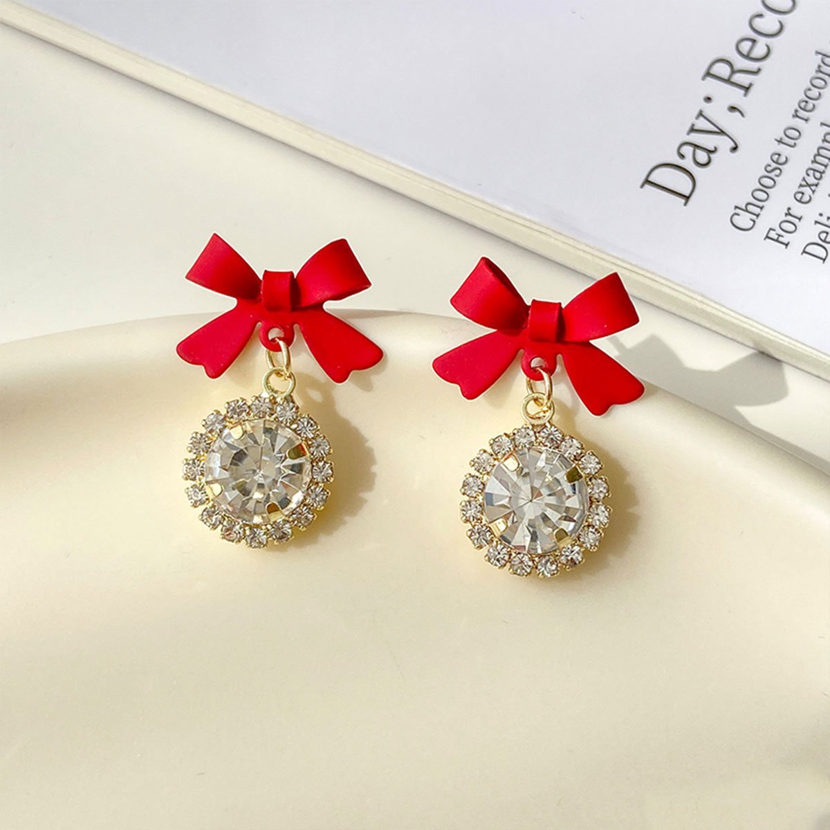 Christmas Red Bow Stud Earrings Festive Fashion Jewellery Women Girls Gift