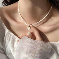 Retro Double Layer Women Necklace Pendant Necklace Clavicle Chain Pearl Choker