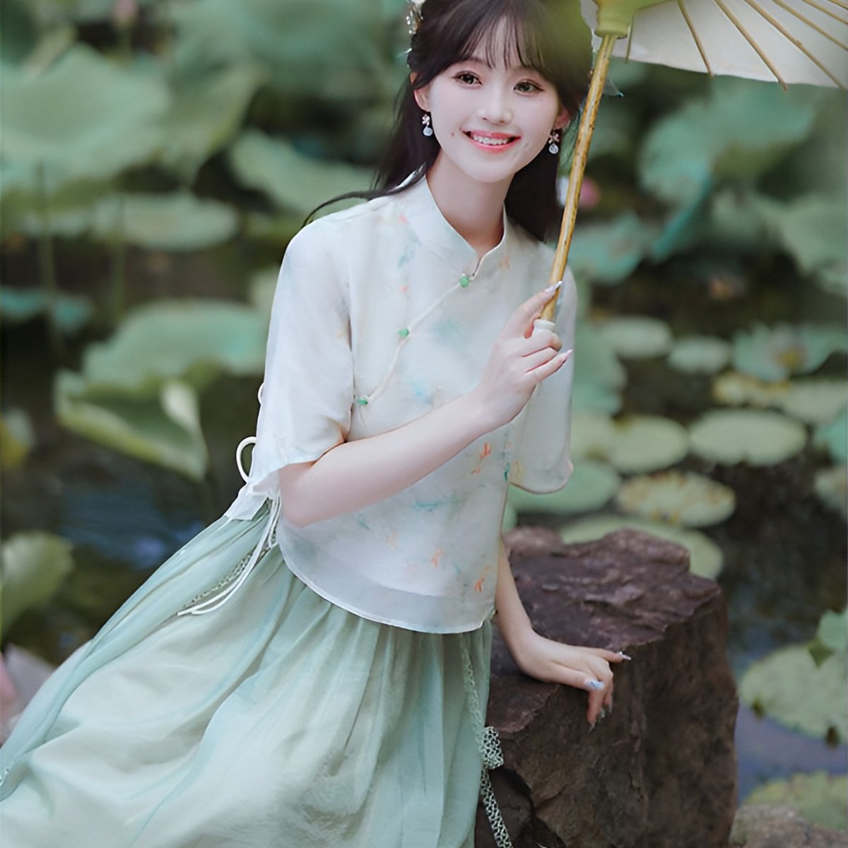 Mint Green Women's New Modern Hanfu Set