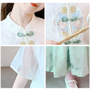 Girls' White and Green Hanfu Clothing Two-Piece Set